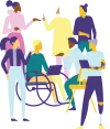 This image shows seven people, they are abstract photos without details of faces etc.  each person represents the diversity of our learners showing people of different ages, ethnicity, disability and gender.