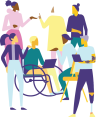 This image shows seven people, they are abstract photos without details of faces etc.  each person represents the diversity of our learners showing people of different ages, ethnicity, disability and gender.