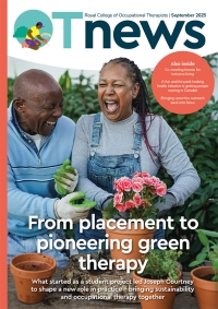 THe cover of Septembers Issue of OTnews. Shows two people laughing and gardening.