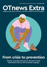 November cover of OTnews. Image shows a person doing their shoelaces up