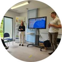 Danielle and James deliver a presentation