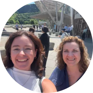 Katie MacGregor with a member of the Health, Social Care and Sport Committee at the Scottish Parliament