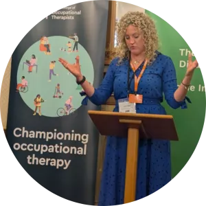 Our Professional Practice Manager, Lauren Walker, presenting our strategic report at our parliamentary launch of Building Health into Homes