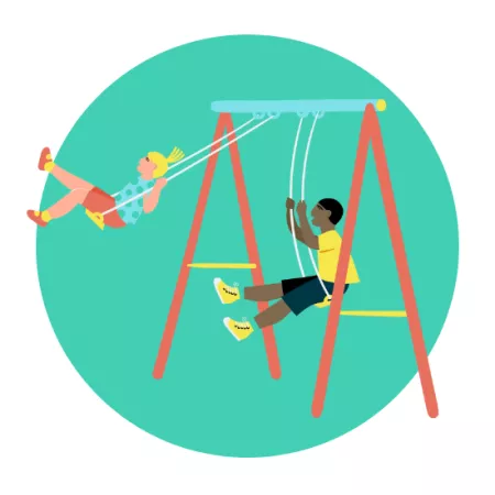 illustration of kids playing on swing