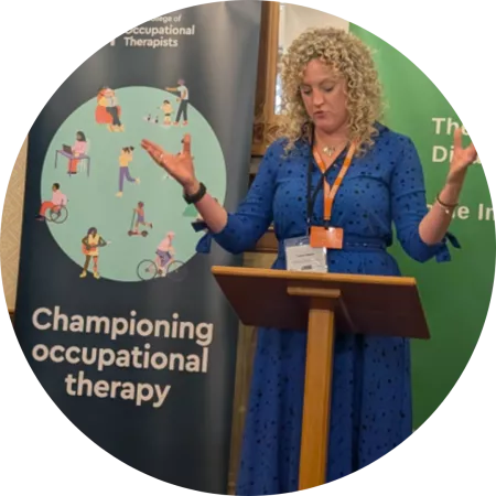 Our Professional Practice Manager, Lauren Walker, presenting our strategic report at our parliamentary launch of Building Health into Homes