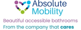 Abslolute Mobility logo, featuring the tagline "Beautiful accessible bathrooms from the company that cares"